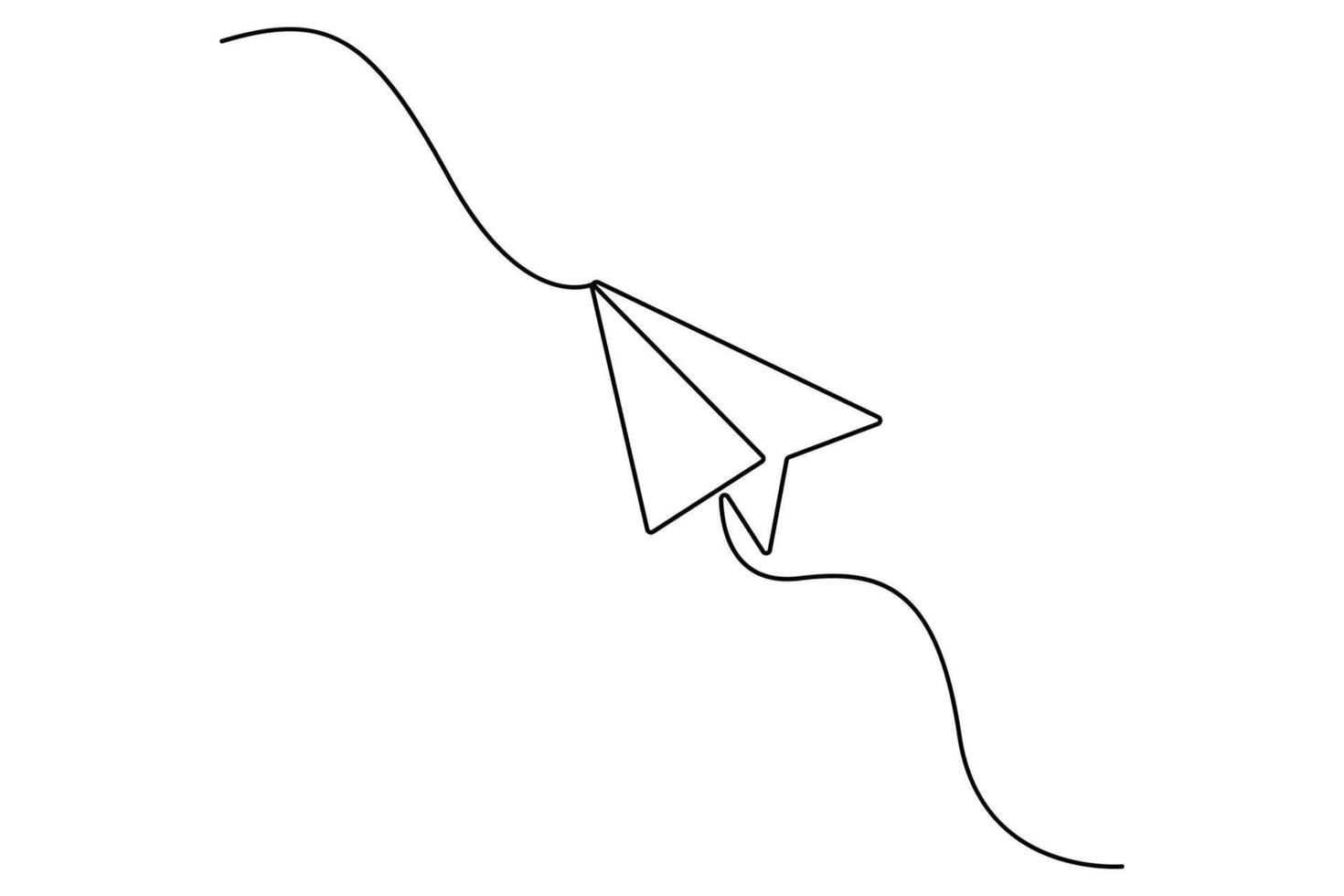 Clean continuous one line sketch of paper plane soaring in minimalist flight design vector
