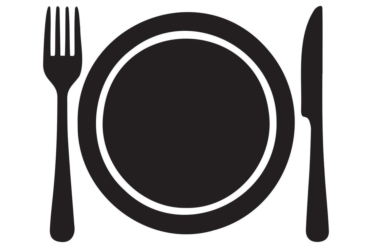 Silhouette of dinner plate with spoon, fork, and knife for food themes vector