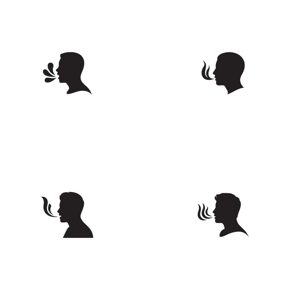 Four Profile Silhouettes of People Exhaling Smoke or Vapor vector