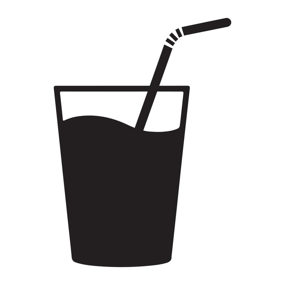 Simple black and white illustration of a glass with a straw. vector