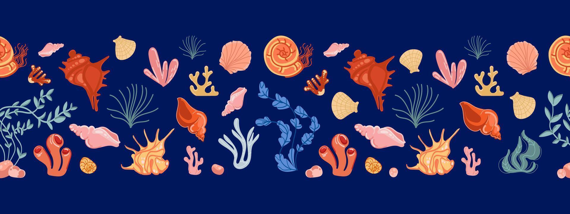 Colorful seashells and coral decorative pattern vector