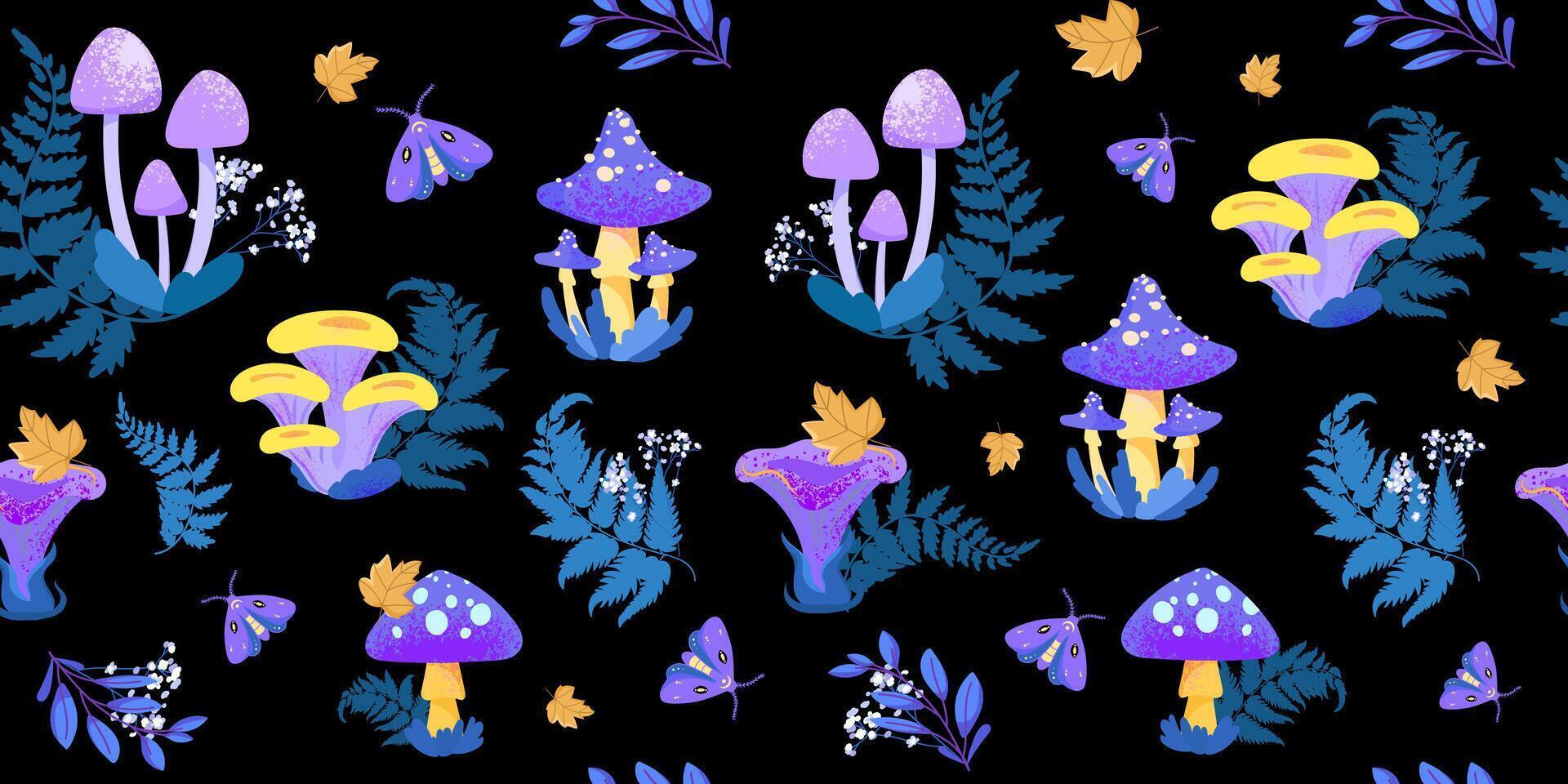 Colorful mushrooms and plants illustration vector