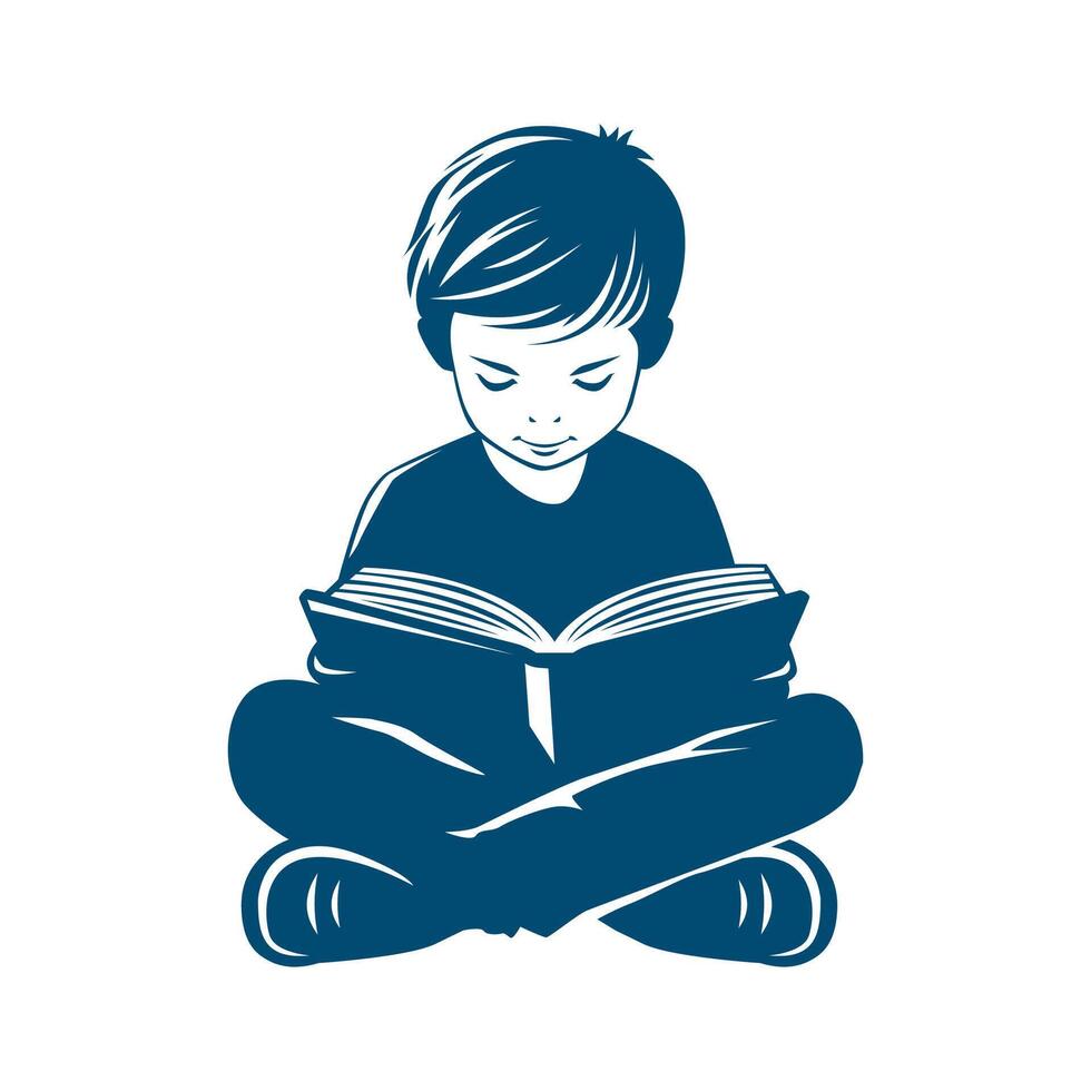 A Child Seated on The Ground Fully Immersed in a Book vector