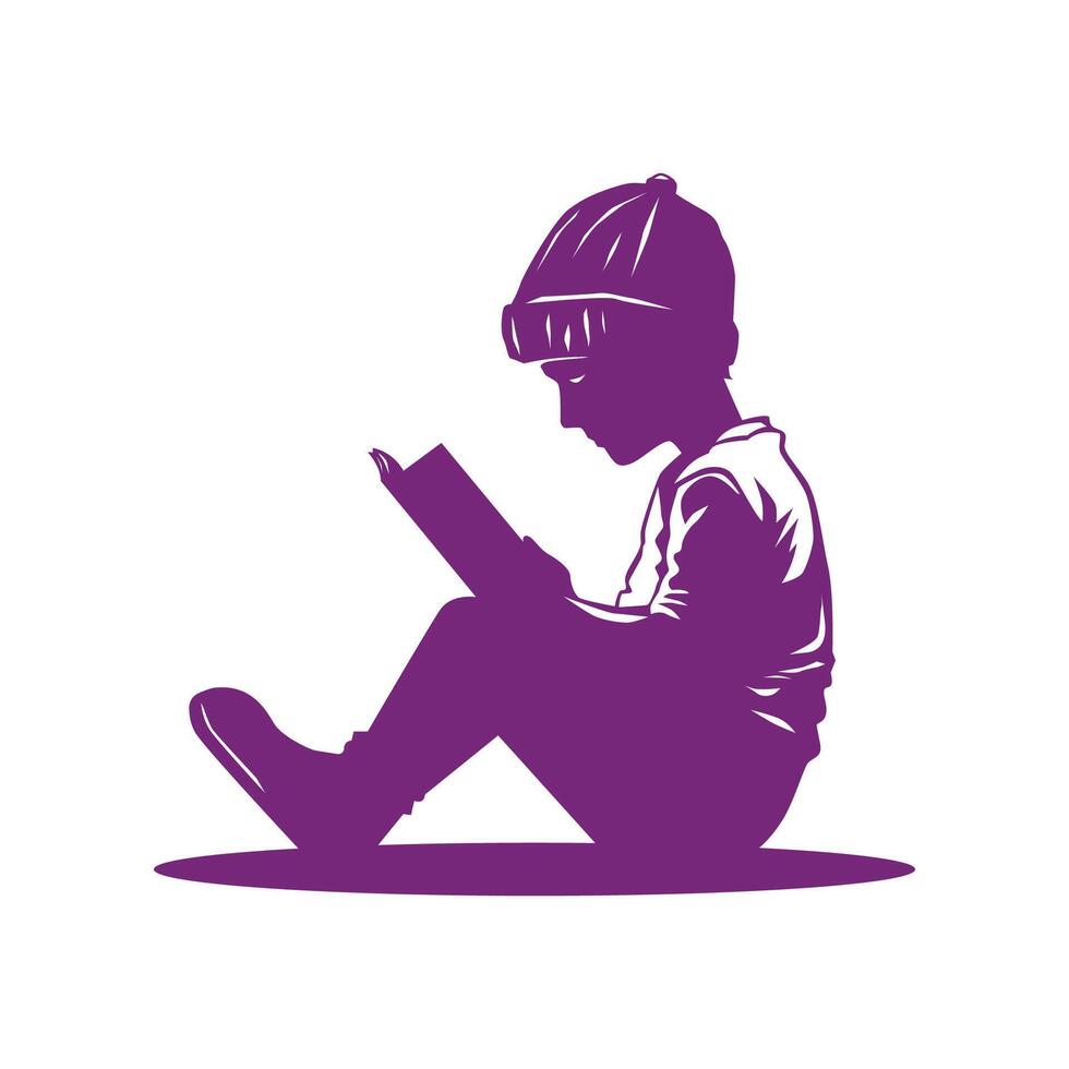 A Peaceful Scene of a Boy in Shadow Lost in His Book vector