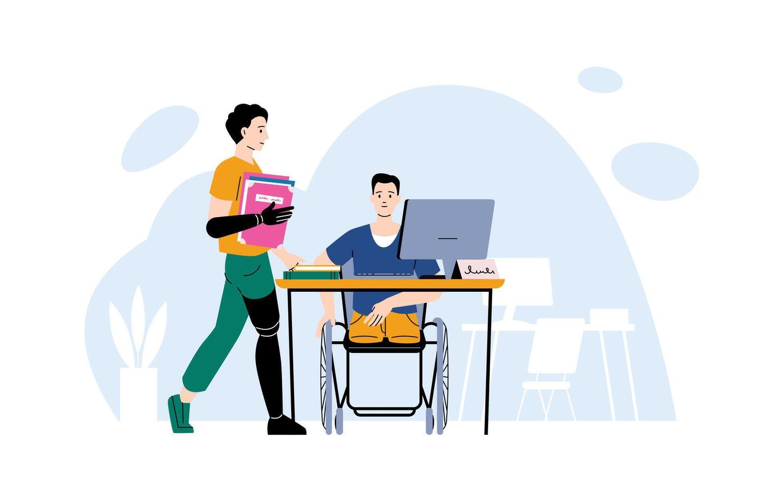 Inclusive workspace with supportive colleagues vector