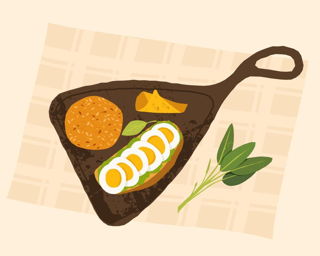 Sizzling dish with egg and rice vector
