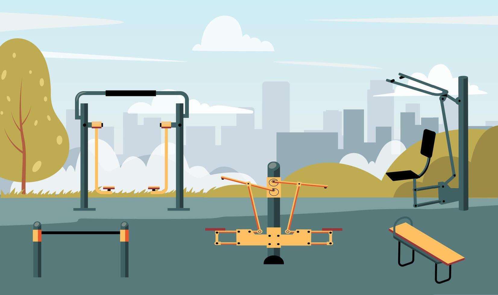 Outdoor workout equipment in a park vector