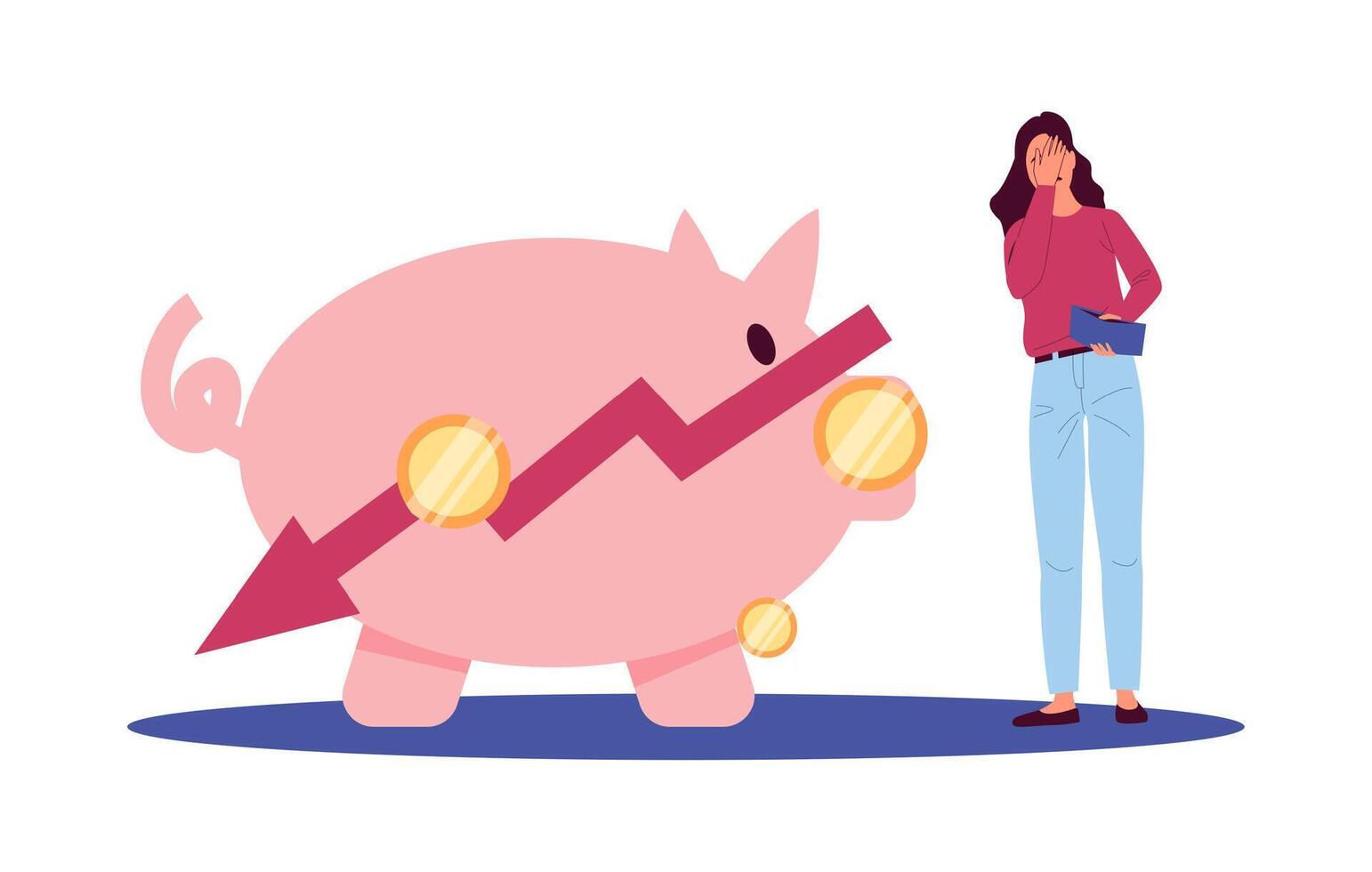 Woman stressed about finances and savings vector