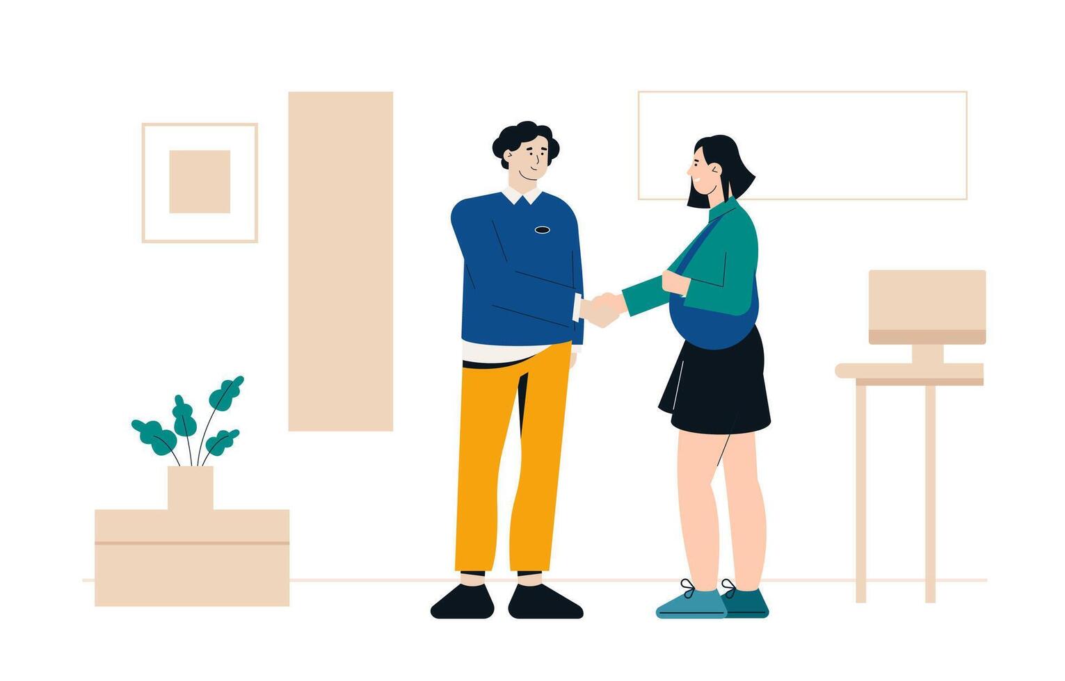 Person shaking hands in an office vector