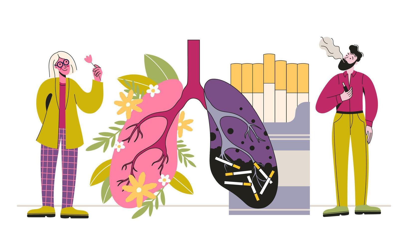 Illustration of lungs and smoking effects vector