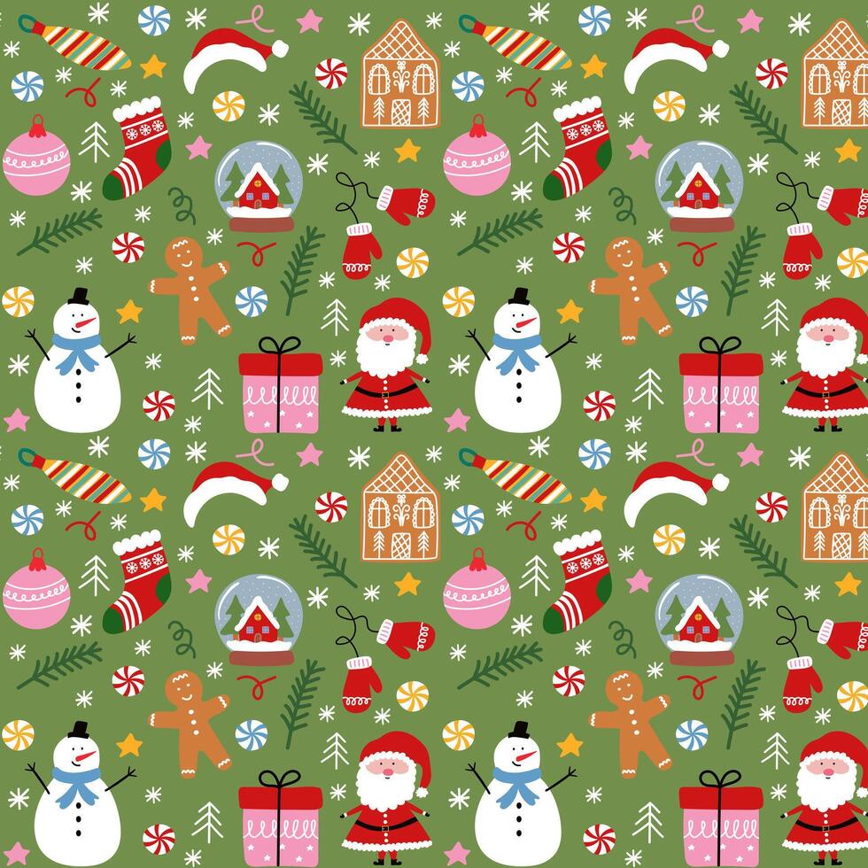 Colorful Christmas pattern with festive elements vector