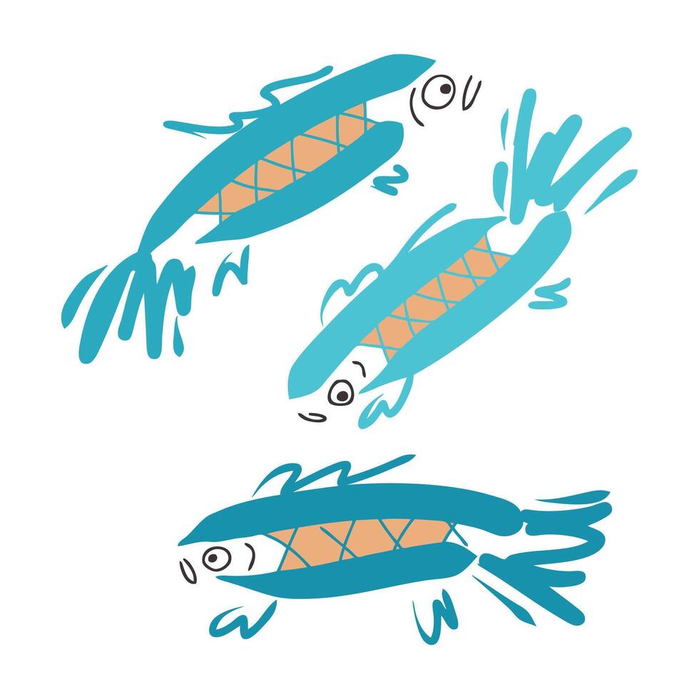 Colorful fish illustration isolated on white background. Aquatic animal in flat design. Perfect for logo, signboard, restaurant menu, fish market, seafood shop. vector