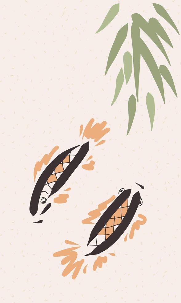 Vintage retro print koi carp fish sketch, sea life, ink style drawing, old school sketch, hand drawn. Illustration. vector