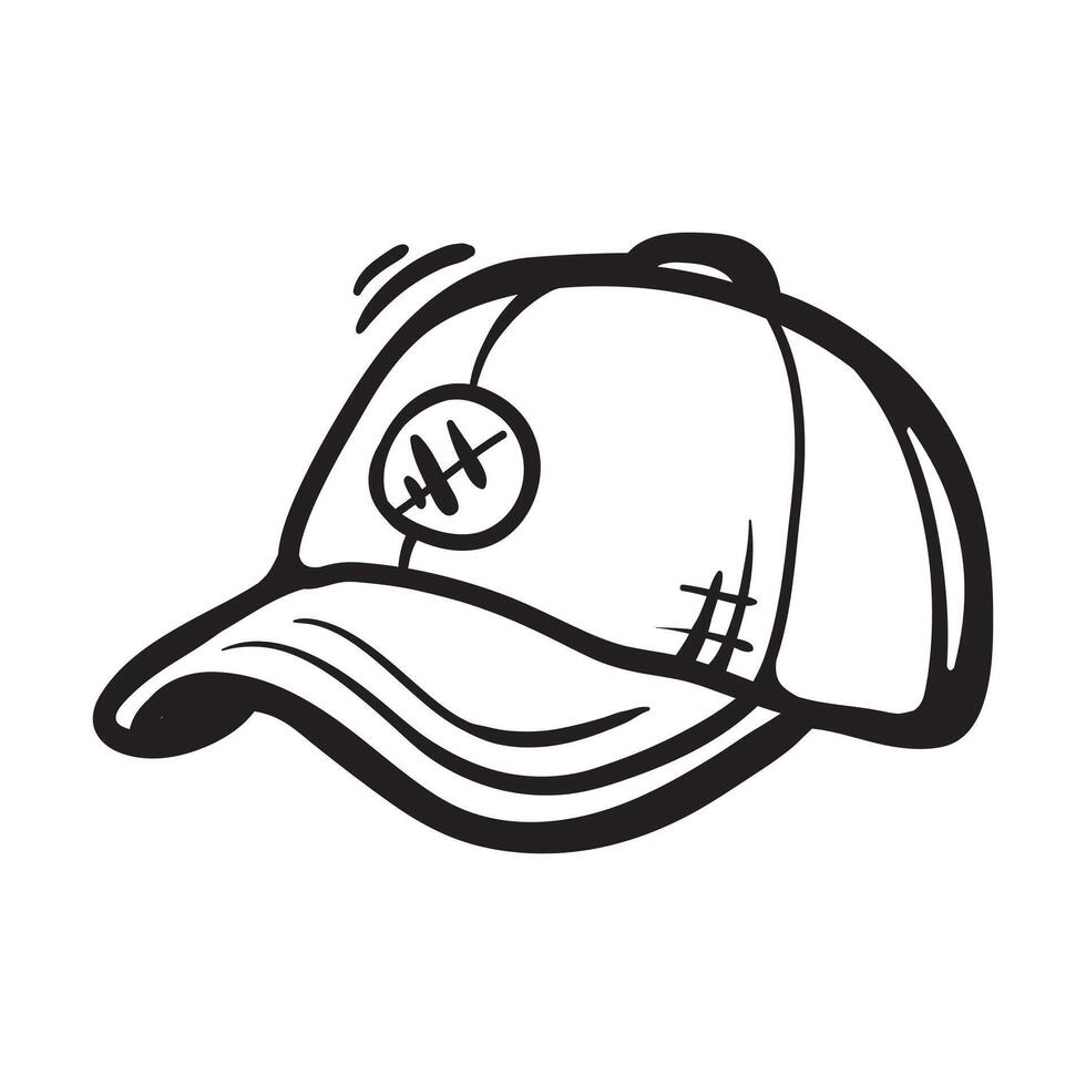 Hand-drawn hat icon. Hand-drawn hat doodle sketch, black and white drawing. Simple baseball cap symbol. vector