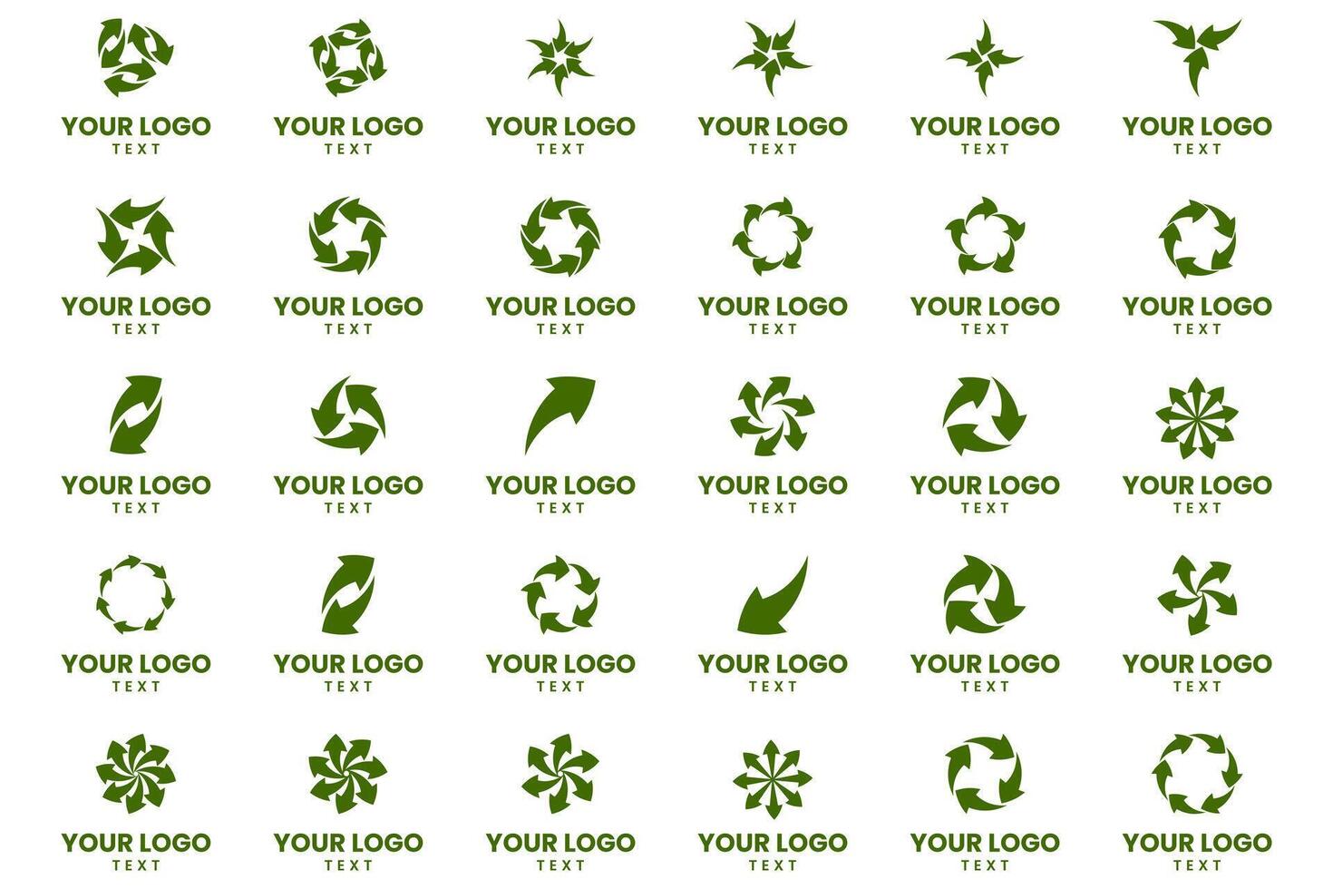 Arrow shape logo design in different style on solid white background showcasing brand identity. 30 Arrow shape logo with different navigation like up, down, next, angle, direction vector