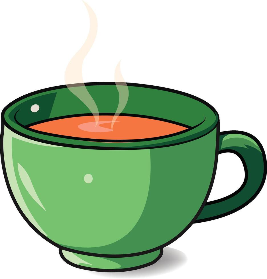 Clipart Logo eps Realistic Illustration concept of Steaming Green Cup for Tea Time Coffee time Shops Cafs Isolated Clip Art for Branding Advertising Design Concepts jpg Morning and Evening vector