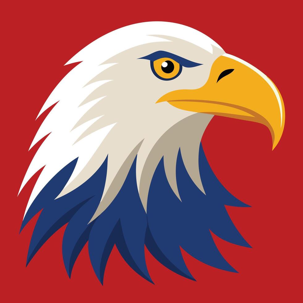 Bold Bald Eagle Head Illustration on Red Background, American Symbol, Patriotic Wildlife Mascot, Powerful Bird of Prey, Art for Logo Design vector