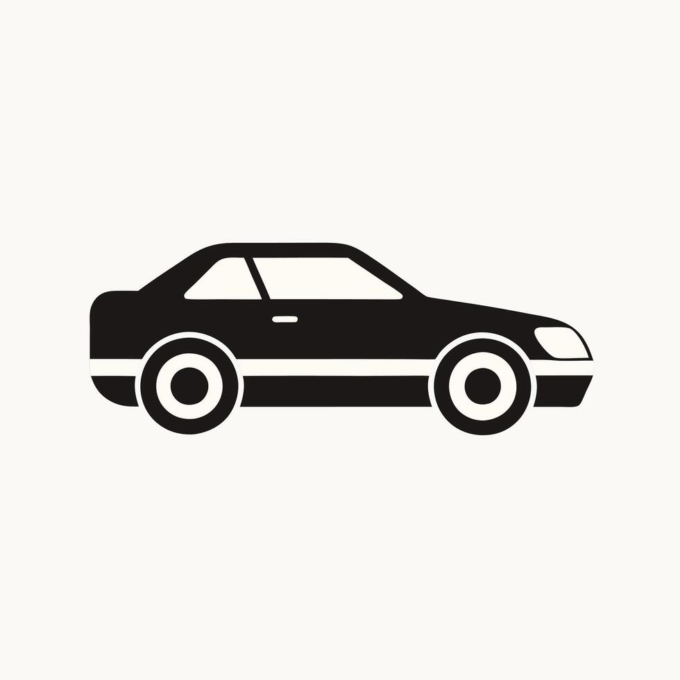 Simple car side view icon, black and white vehicle illustration, transportation symbol, automotive design, graphic for business, travel, rental, and technology concepts.. vector