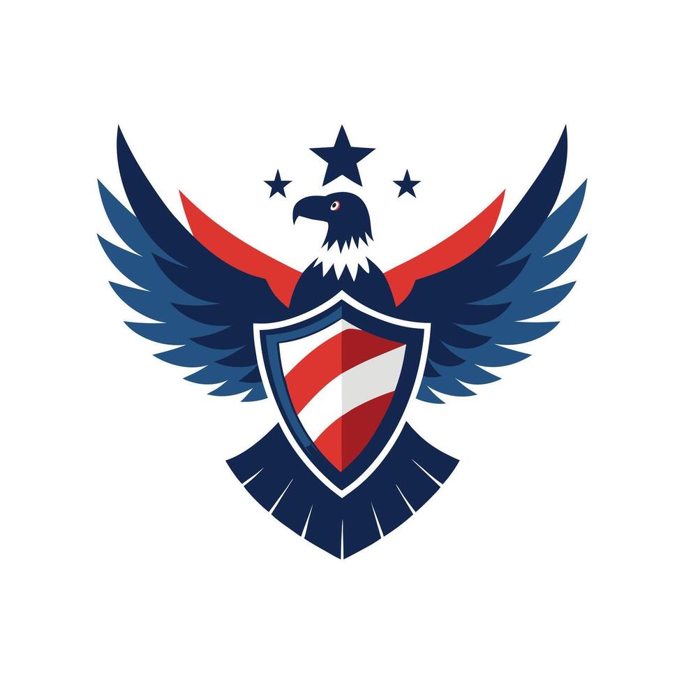 American Eagle Emblem with Shield and Stars, Patriotic Symbol, Red White Blue Colors, Isolated on White, Freedom, Security, USA, Military, Logo vector