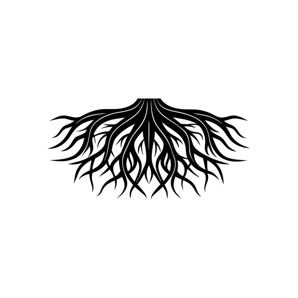 Black Silhouette Illustration of Tree Roots Isolated on White Background, Perfect for Nature, Growth, Foundation, Botany, and Design Projects vector
