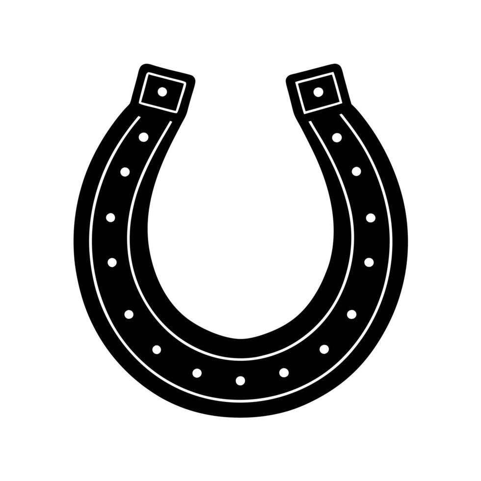 Black Silhouette Illustration of Horseshoe Isolated on White Background, Perfect for Luck, Western, Farm, Good Fortune, and Minimalist Design Projects. vector