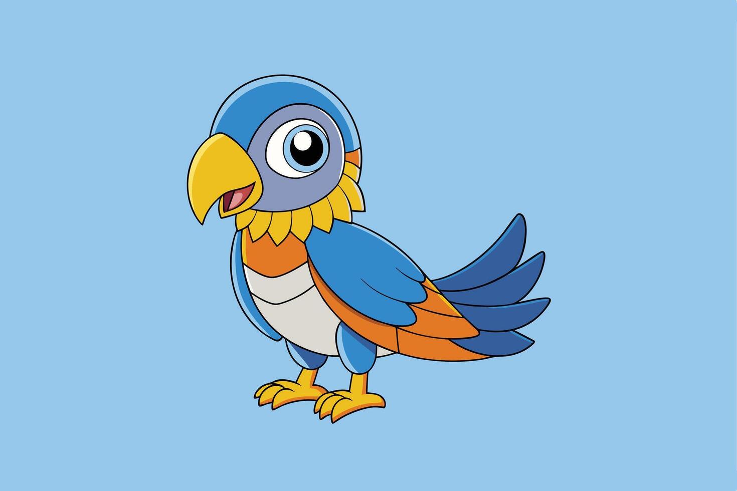 Cute parrot cartoon character. A friendly and colorful tropical bird illustration. Perfect mascot design for kids, isolated on blue background. vector