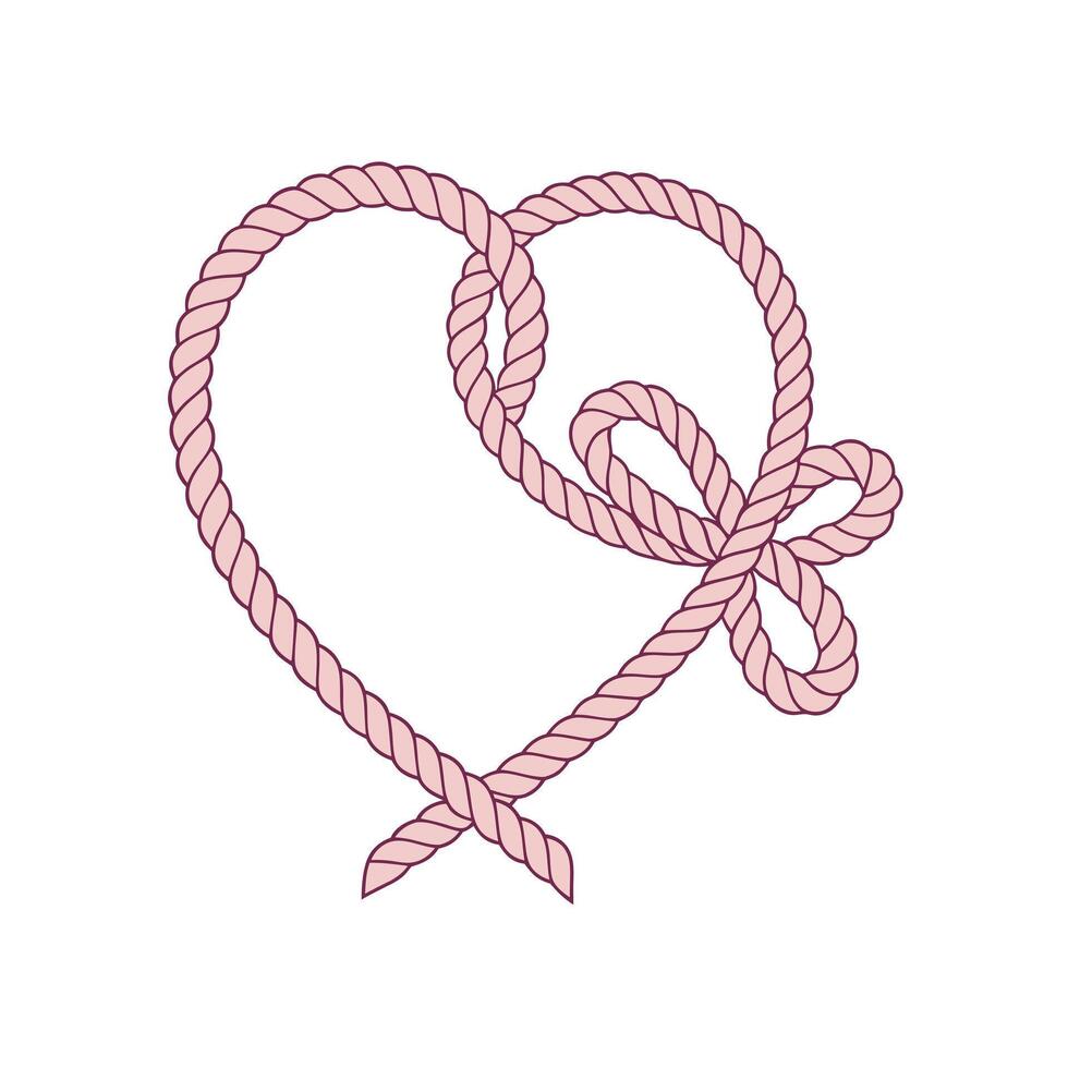 Pink Rope Shaped as Heart with Bow, Cute Western Love Illustration, Perfect for Valentines Day, Romance, Stickers, Greeting Cards, and Country vector