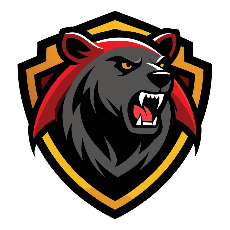 Fierce Cartoon Bear Mascot Head Logo on Shield, Angry Animal Emblem, Sports Team Symbol, Illustration for Branding, Security, and Design vector