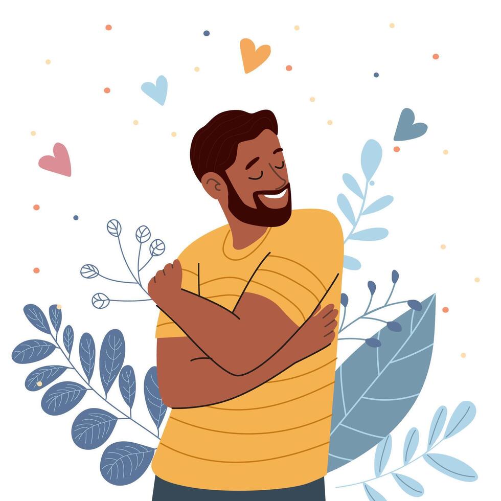 Smiling man with plants and hearts vector