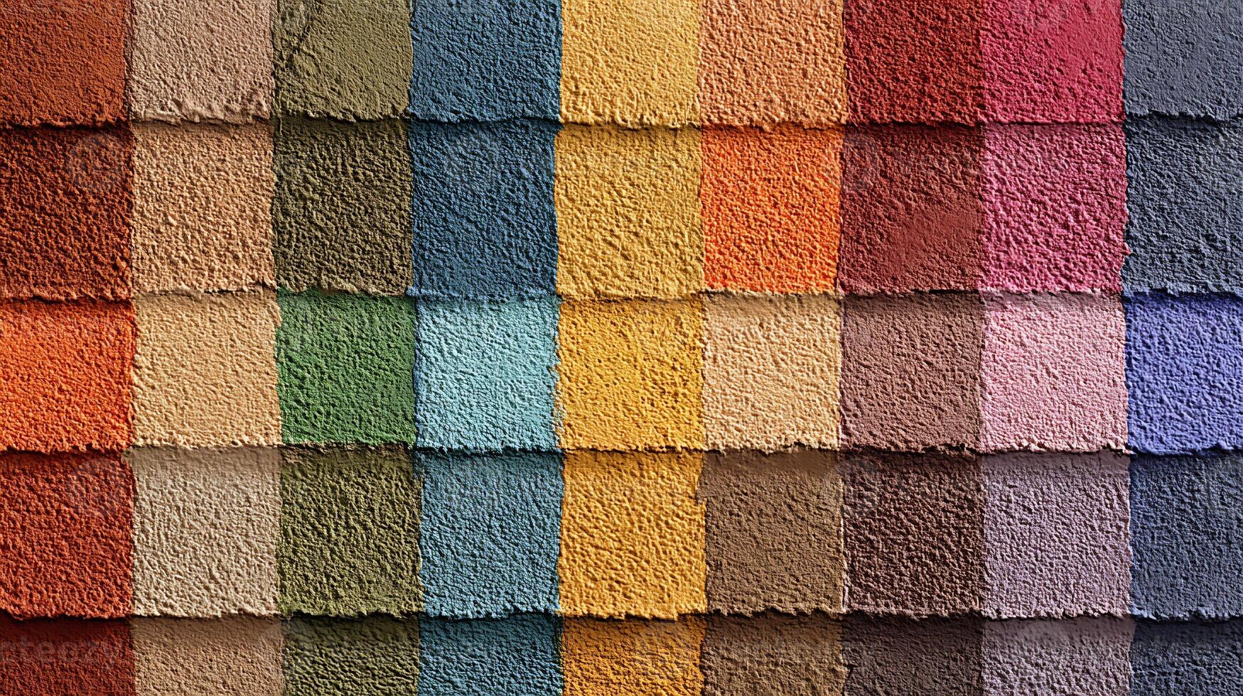 A vibrant mosaic of colorful textured wall sections, creating a unique background. photo
