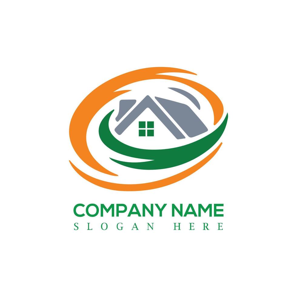 Real Estate Logo House within Abstract Swirls, for Company Branding. vector
