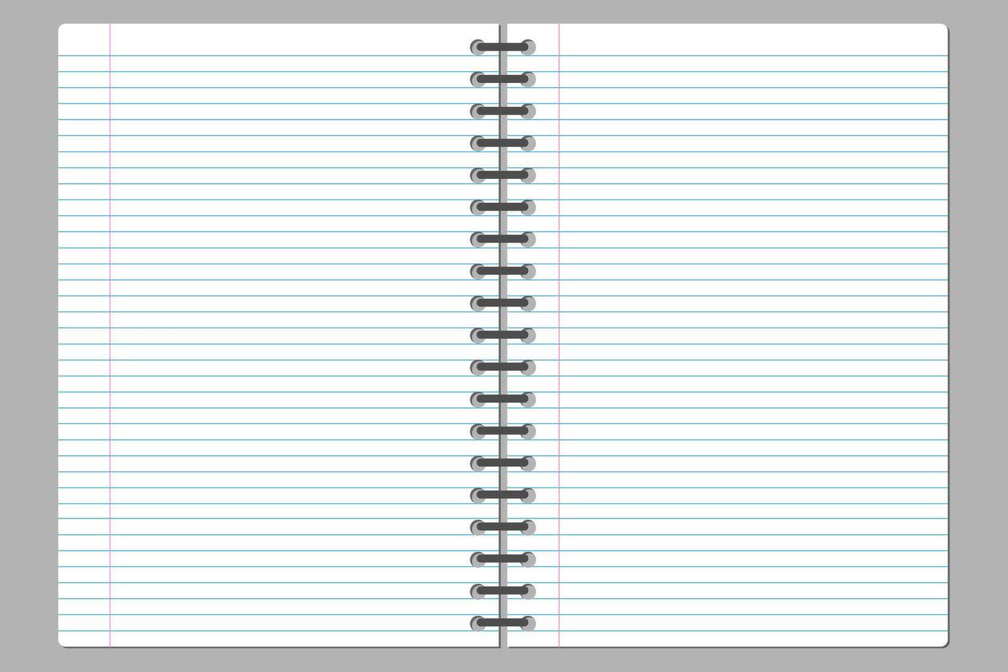 Open spiral notebook with blank lined pages illustration vector