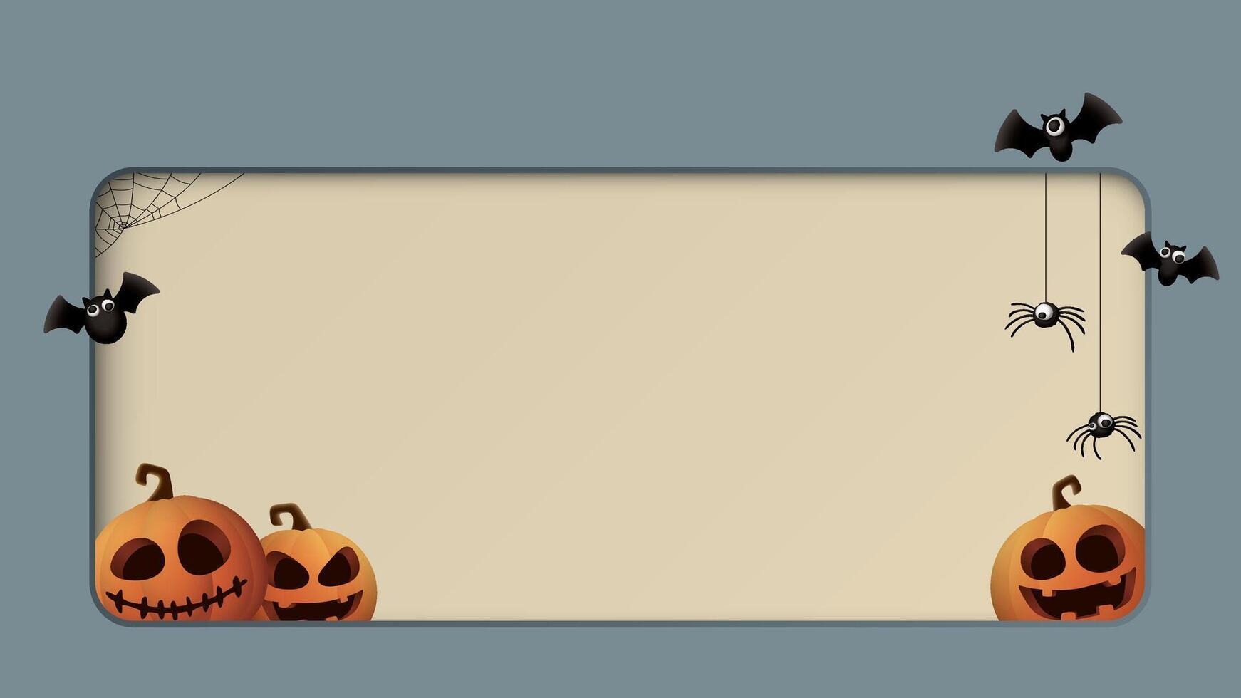 3D rounded rectangle frame paper cut style background with Halloween elements graphic illustration have blank space. vector