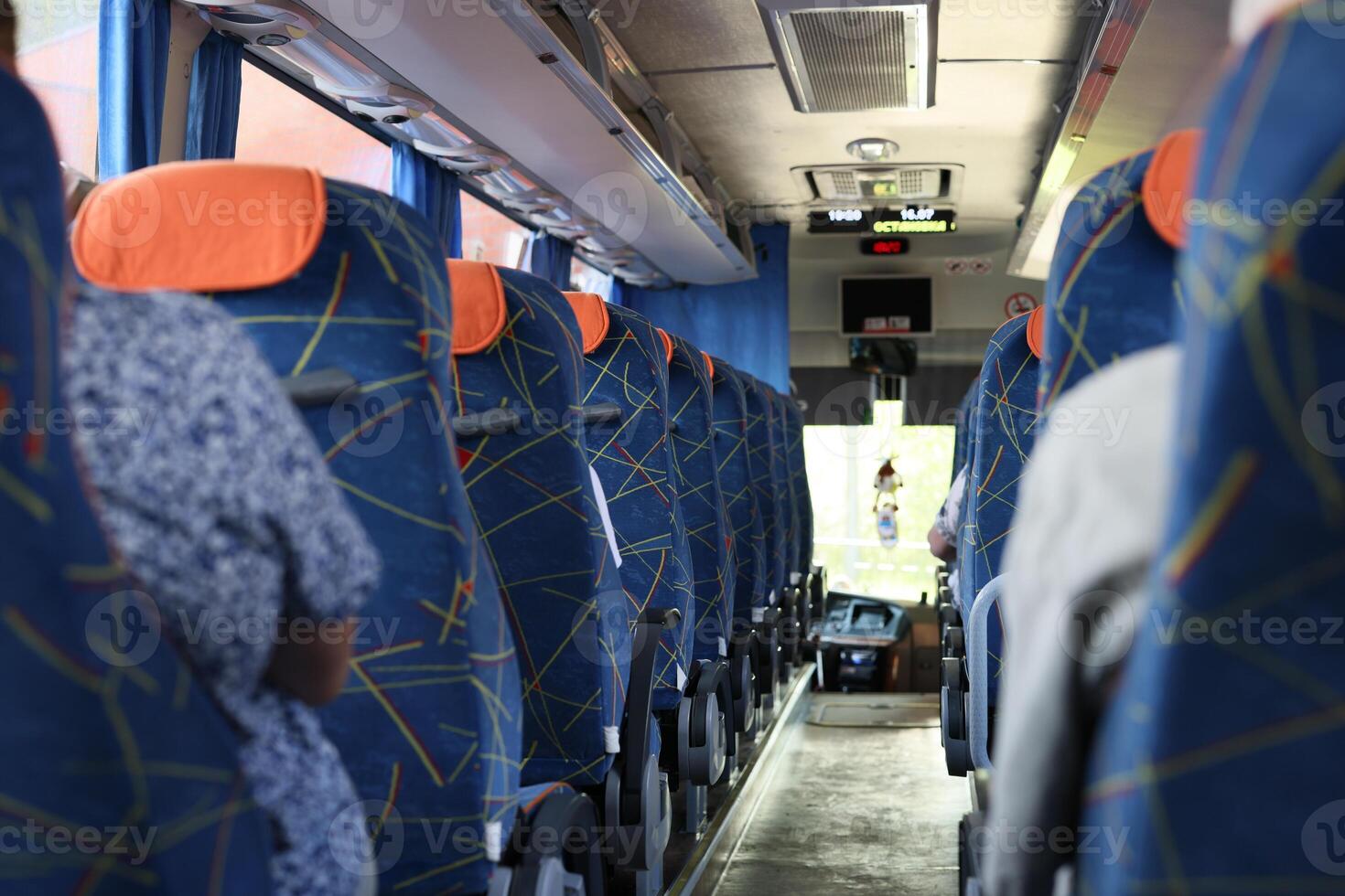 Interior View of a Stylish and Modern Bus Model Featuring Comfortable and Spacious Seating photo