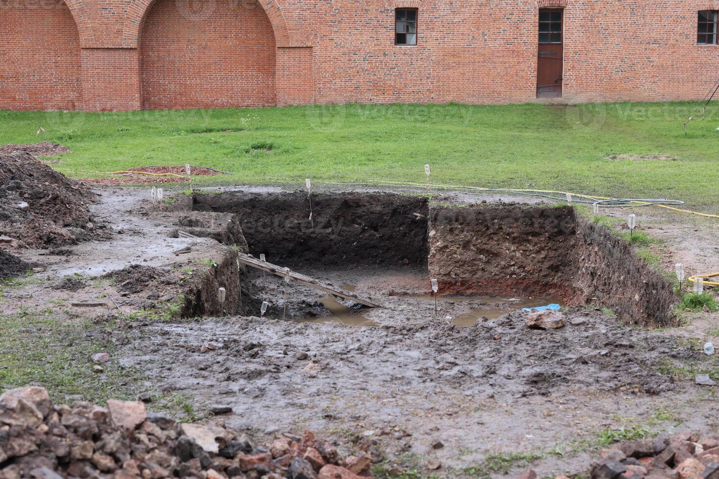The excavation site has revealed several remarkable historical structures located in a wetland area photo