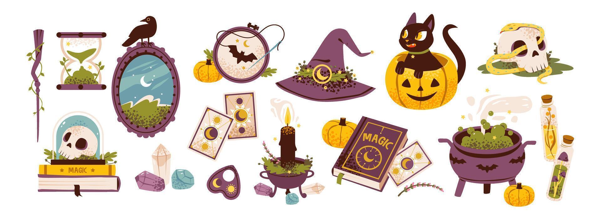 Halloween magical items and decorations vector