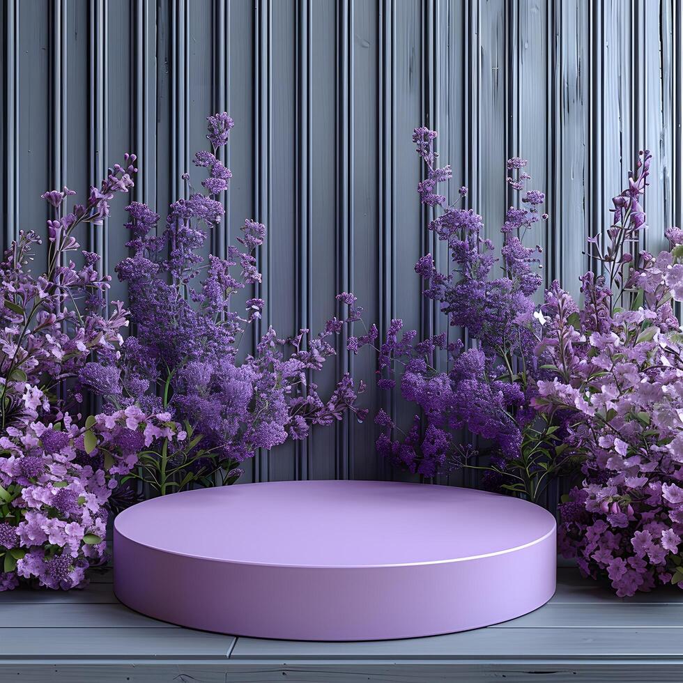 Premium quality violet 3d round podium designed for showcasing high end product mockup presentations using smooth surfaces photo