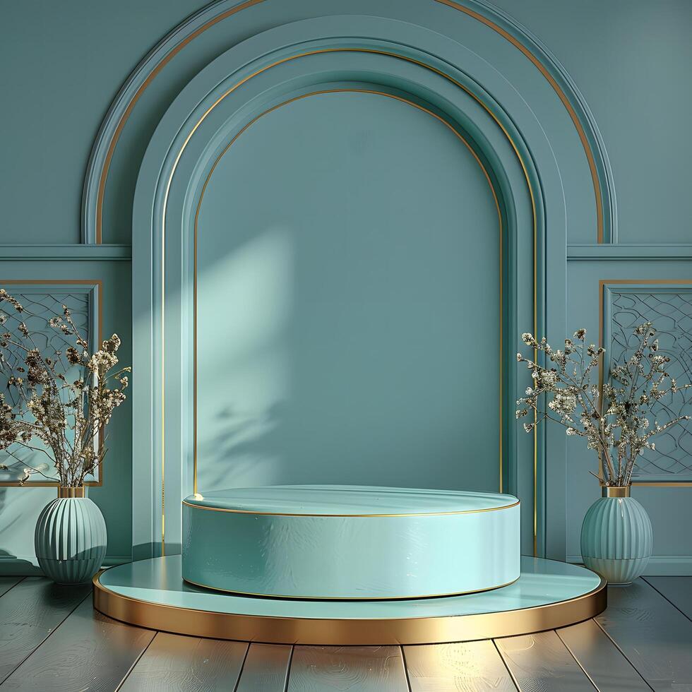 Premium mint green round 3d podium designed for luxury product display mockup scenes using realistic textures photo