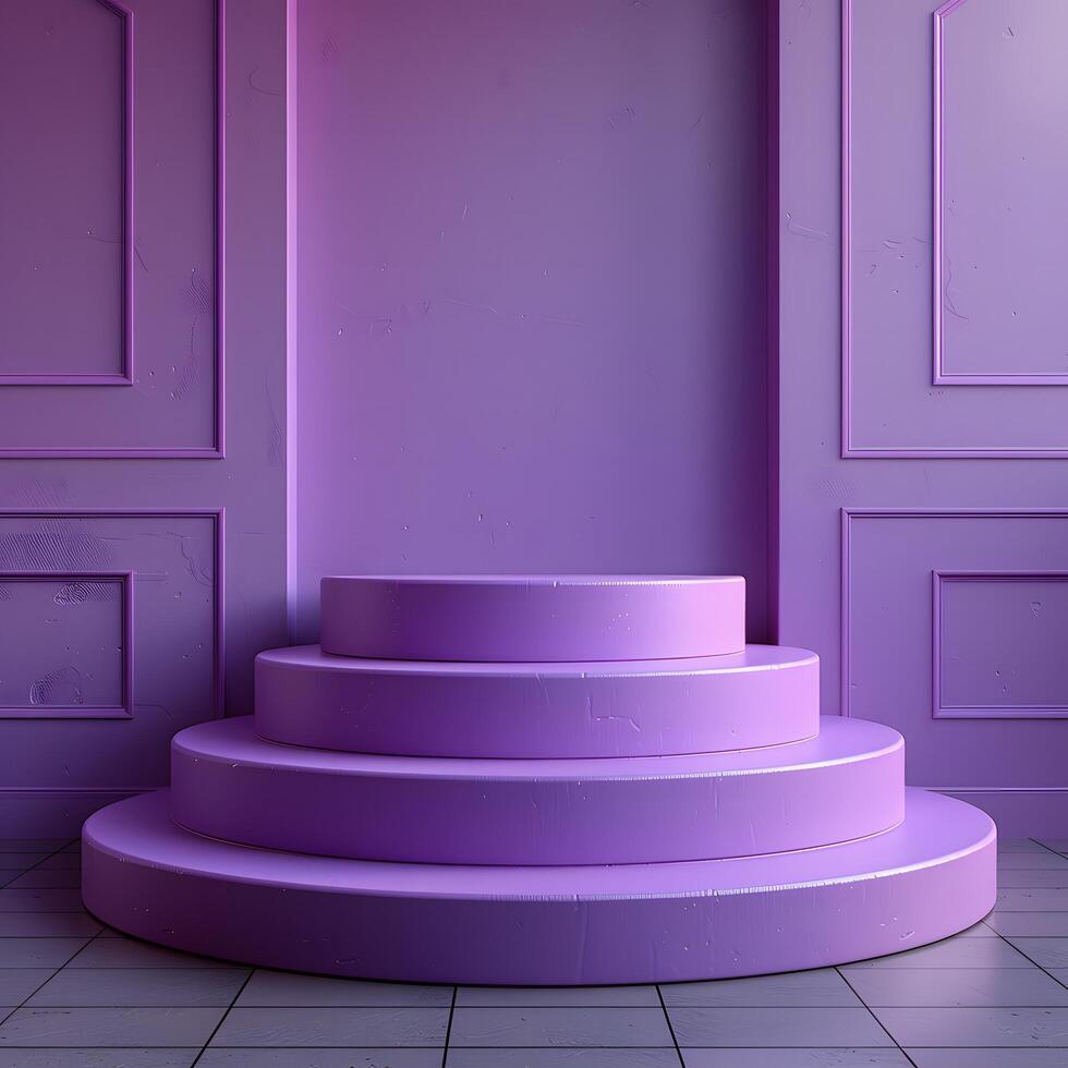 Realistic violet luxury 3d round podium scene designed for modern product display mockup using photorealistic materials subtle shadows smooth textures photo