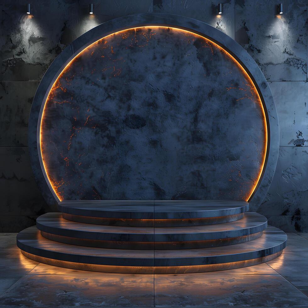 High end black luxury 3d round podium created for displaying premium products using photorealistic rendering realistic textures photo