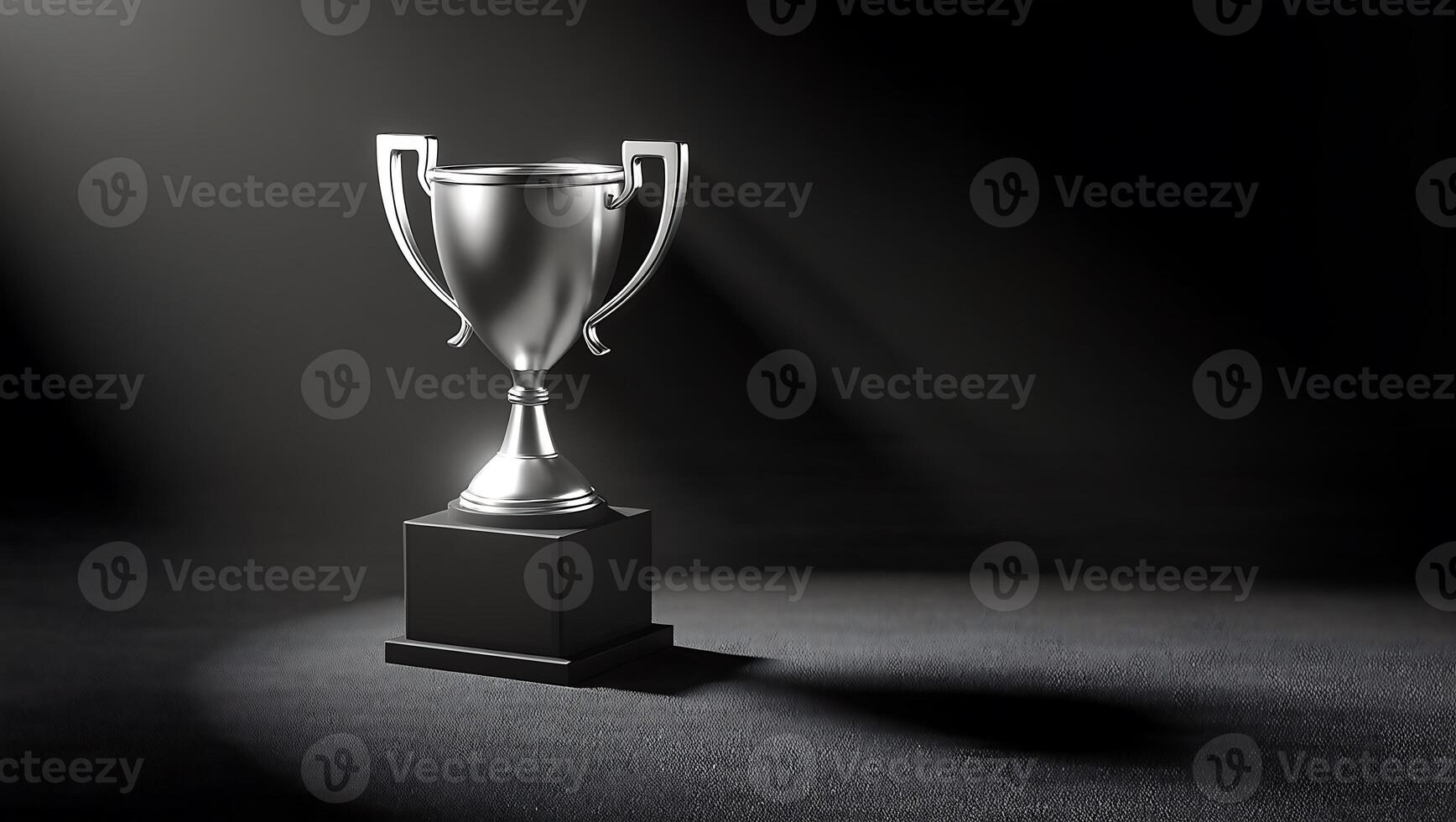 Symbol of Achievement, A solitary trophy stands tall on a textured platform, casting a dramatic shadow under the focused beam of a spotlight, evoking a sense of accomplishment and recognition photo