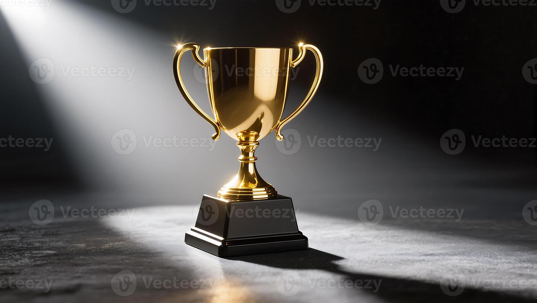 Golden trophy in spotlight, A meticulously captured golden trophy stands majestically photo