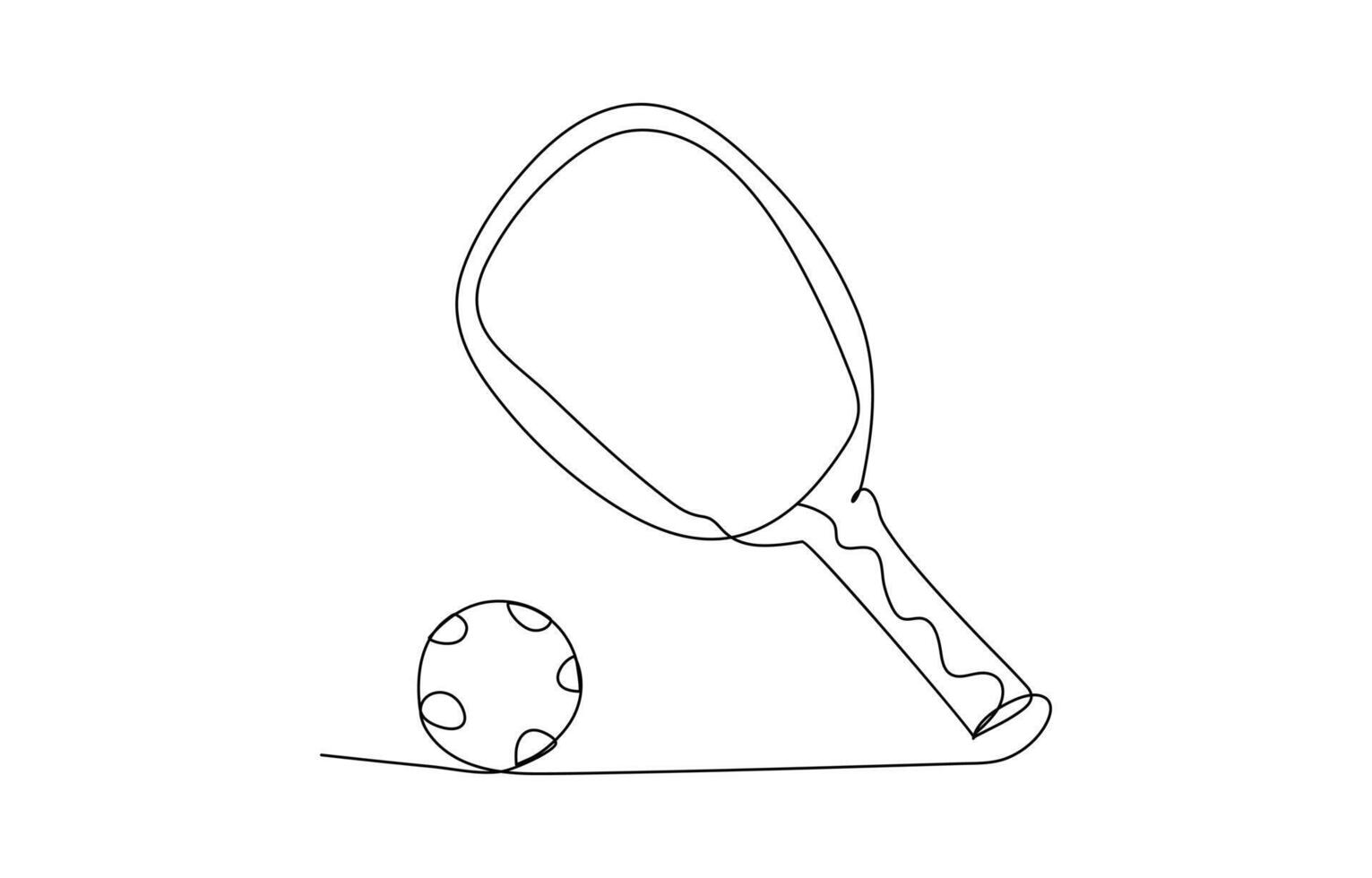 One continuous line drawing of a pickleball ball and paddle tennis icon in simple sketch style vector