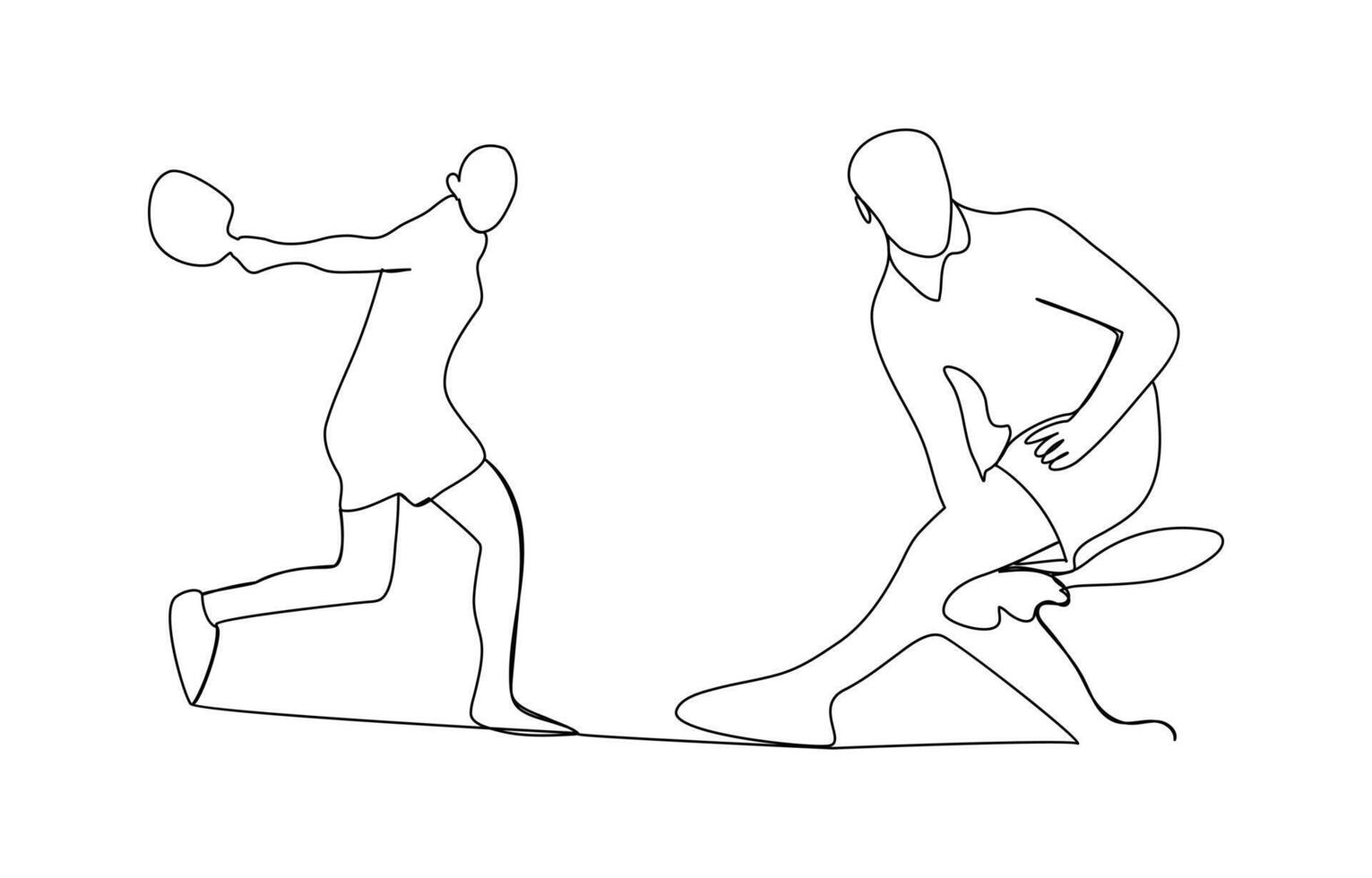 Pickleball player man hitting ball with paddle hand drawn sketch cartoon sport scene vector