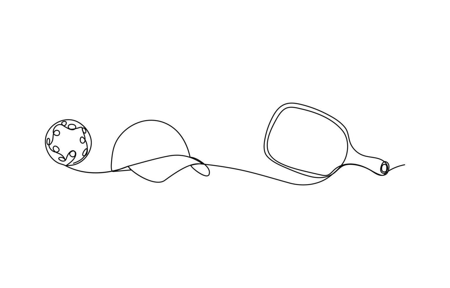 Continuous line sketch of a pickleball ball and paddle tennis sport ball isolated on white vector