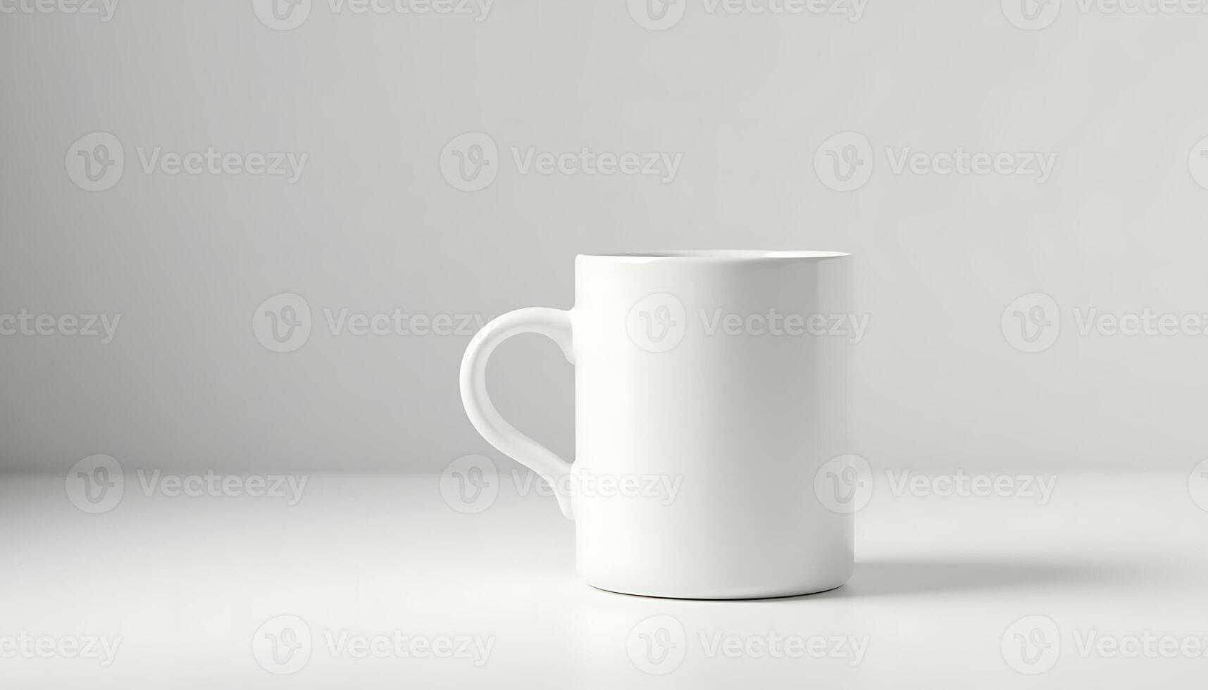 White Mug Still Life on White Surface with Minimalist Background photo