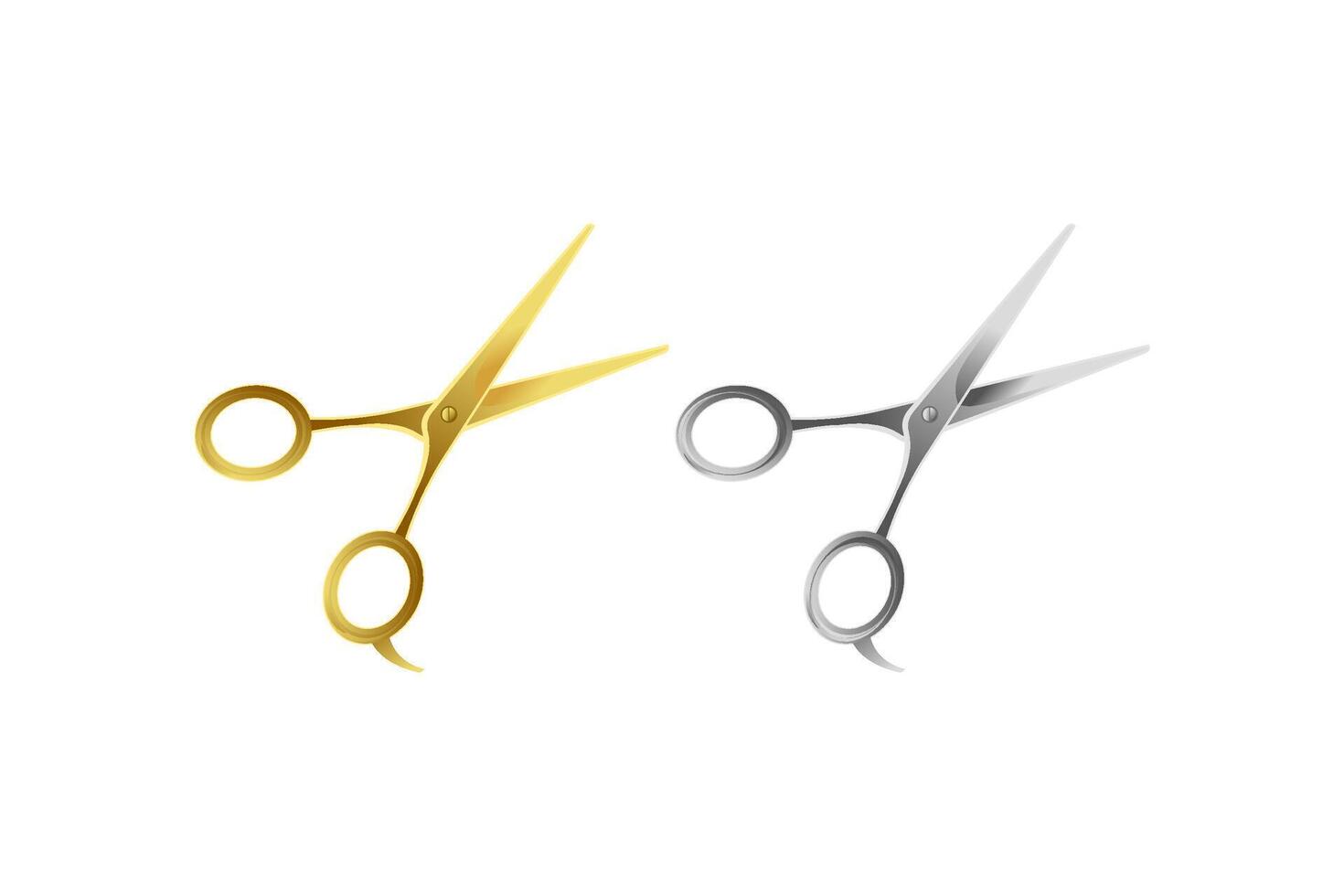 Stylish gold and silver scissors illustration, perfect for hair salons, barbershops, or beauty businesses. Ideal for logos, websites, or marketing materials. vector