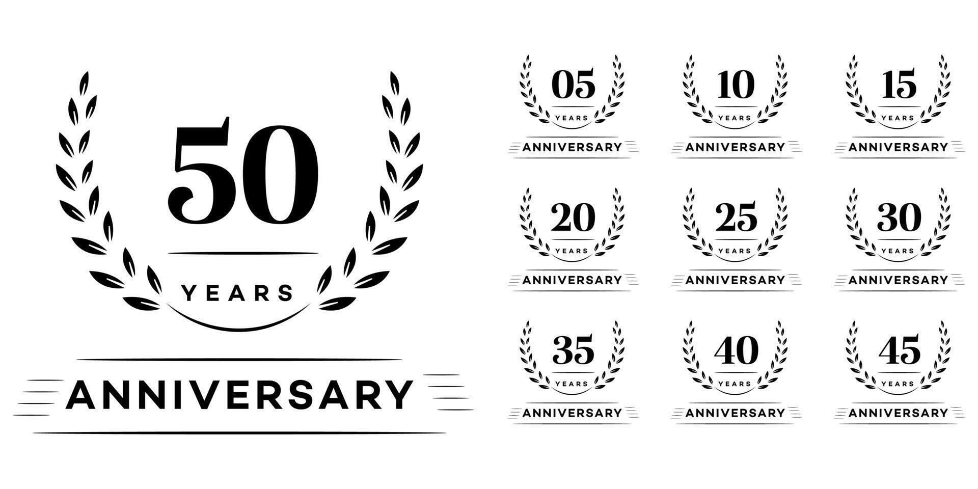 Set of Anniversary Logos with Laurel Wreaths vector