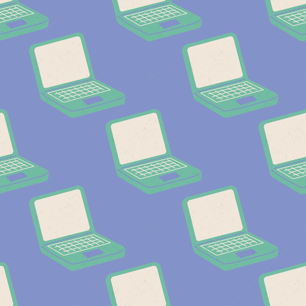 Seamless pattern with laptop. Online education, e-learning with laptop. Shabby hand drawn pattern in swatches for fabric, textiles, clothing, wrapping paper, cover, banner, abstract background vector