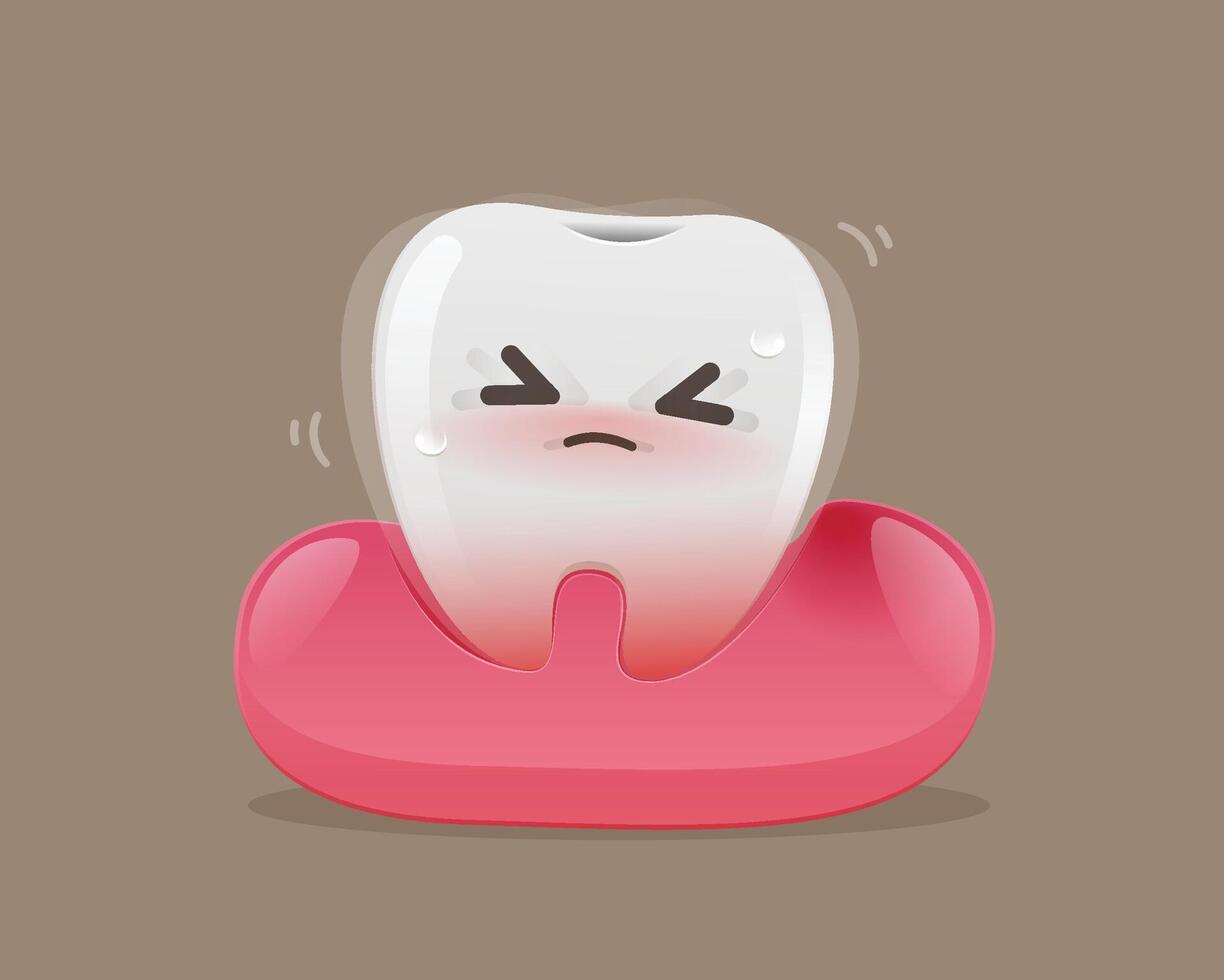 A cartoon of a wobbly and weak tooth in the gum. on a white background. vector
